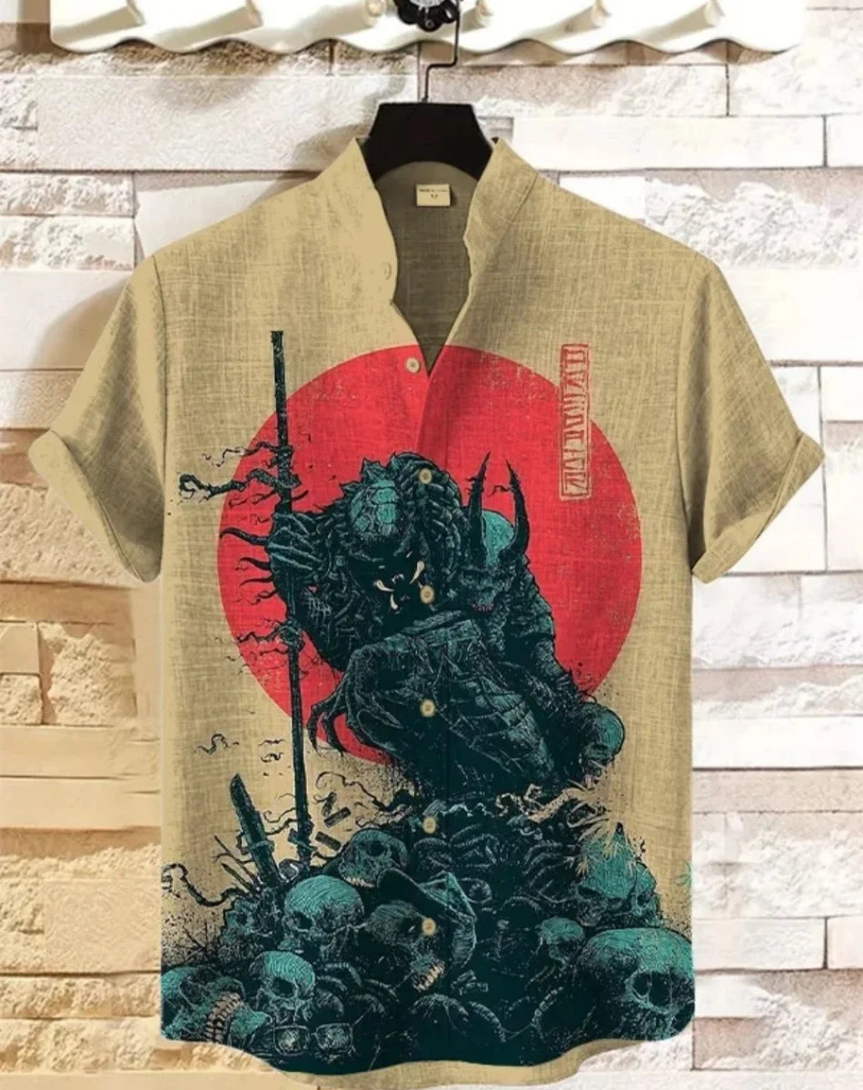 Camicia Hawaiana Samurai — Stampa Ukiyo-e Giapponese Manica Corta Uomo