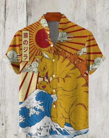 Camicia Hawaiana Samurai — Stampa Ukiyo-e Giapponese Manica Corta Uomo