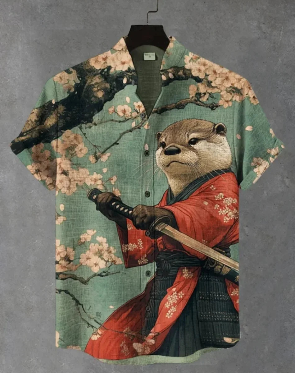 Camicia Hawaiana Samurai — Stampa Ukiyo-e Giapponese Manica Corta Uomo