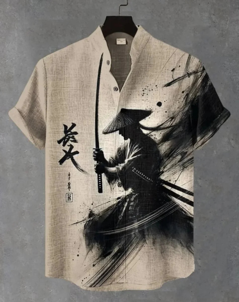 Camicia Hawaiana Samurai — Stampa Ukiyo-e Giapponese Manica Corta Uomo