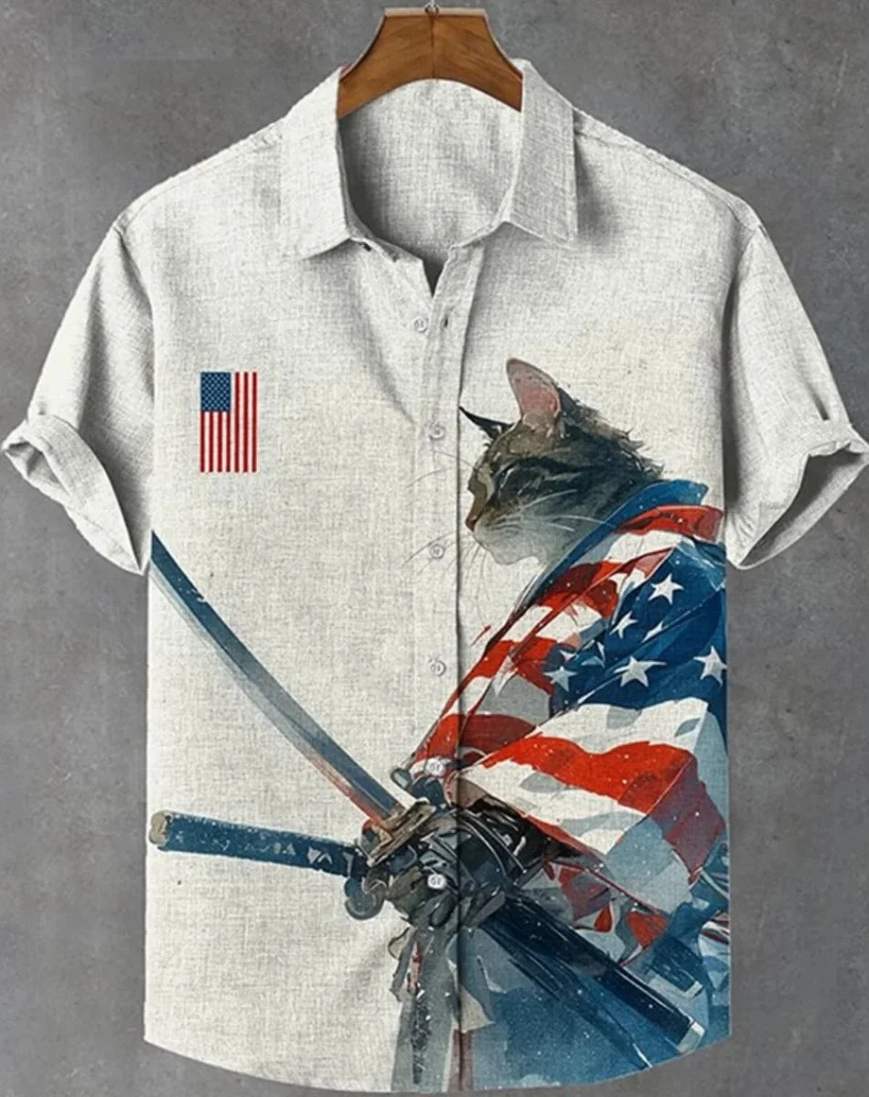 Camicia Hawaiana Samurai — Stampa Ukiyo-e Giapponese Manica Corta Uomo