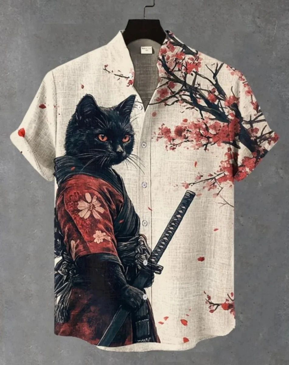 Camicia Hawaiana Samurai — Stampa Ukiyo-e Giapponese Manica Corta Uomo