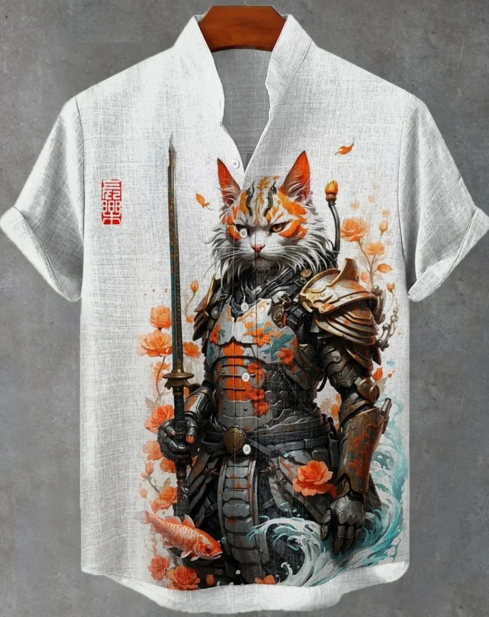 Camicia Hawaiana Samurai — Stampa Ukiyo-e Giapponese Manica Corta Uomo