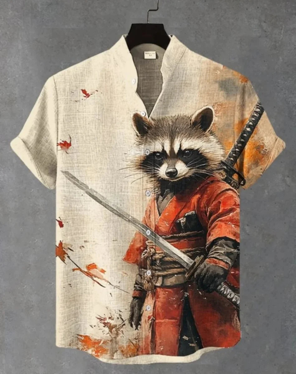 Camicia Hawaiana Samurai — Stampa Ukiyo-e Giapponese Manica Corta Uomo