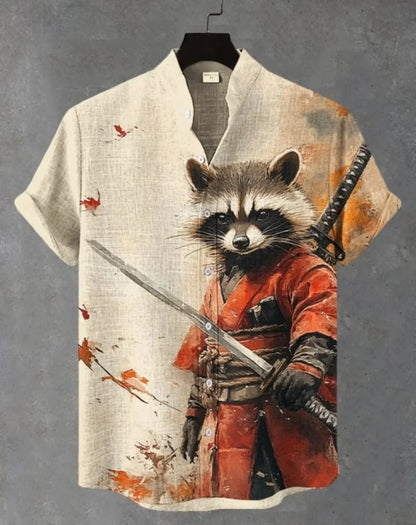 Camicia Hawaiana Samurai — Stampa Ukiyo-e Giapponese Manica Corta Uomo