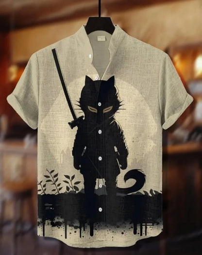 Camicia Hawaiana Samurai — Stampa Ukiyo-e Giapponese Manica Corta Uomo
