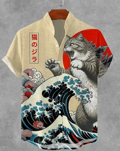 Camicia Hawaiana Samurai — Stampa Ukiyo-e Giapponese Manica Corta Uomo