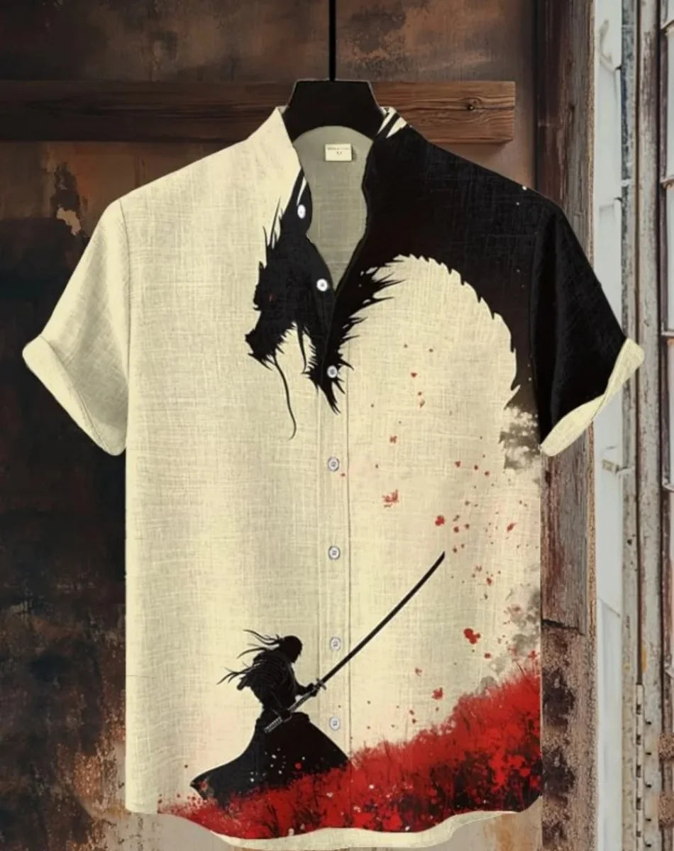 Camicia Hawaiana Samurai — Stampa Ukiyo-e Giapponese Manica Corta Uomo