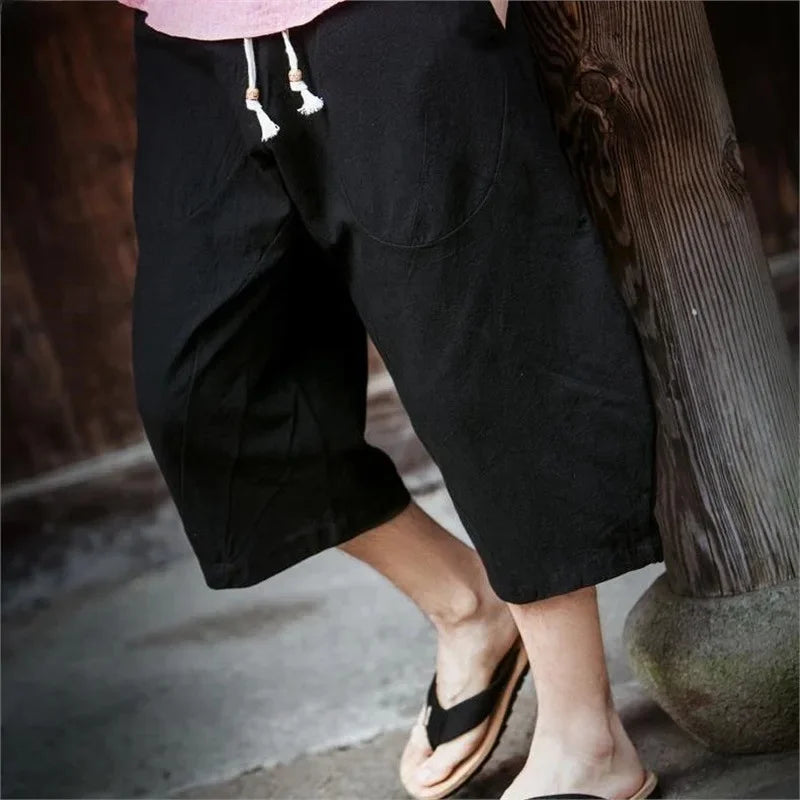 Pantaloni Lino Estivi Wide Leg — Taglio 7/8 Comodo e Traspirante Uomo