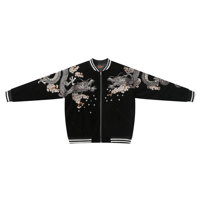 Botan Suzaku – Chaqueta Varsity Japonesa Bordada con Dragones y Fénix