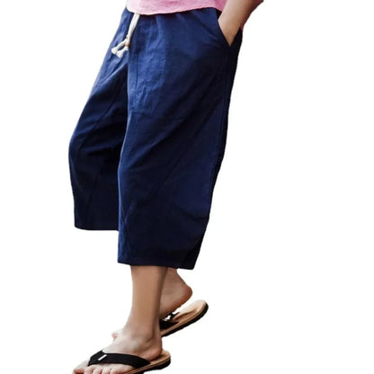 Pantaloni Lino Estivi Wide Leg — Taglio 7/8 Comodo e Traspirante Uomo