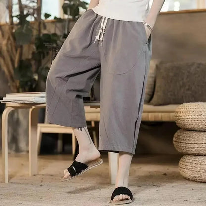 Pantaloni Lino Estivi Wide Leg — Taglio 7/8 Comodo e Traspirante Uomo