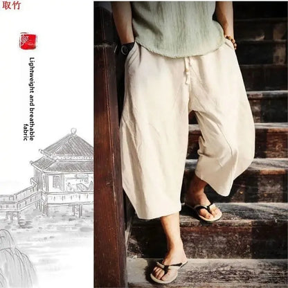 Pantaloni Lino Estivi Wide Leg — Taglio 7/8 Comodo e Traspirante Uomo