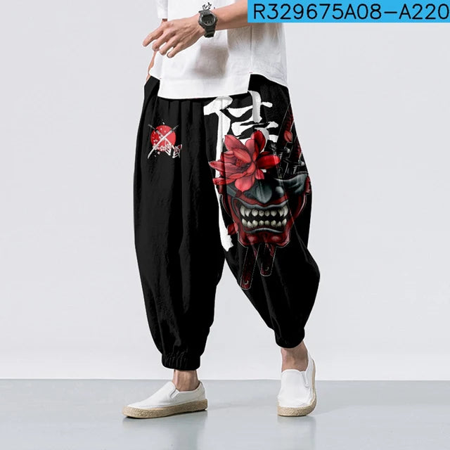 Pantaloni Harem Samurai Demon — Streetwear Giapponese da Uomo