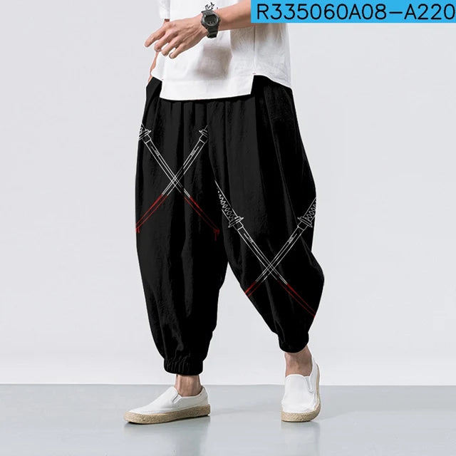 Pantaloni Harem Samurai Demon — Streetwear Giapponese da Uomo