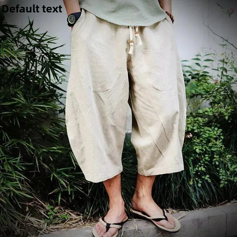 Pantaloni Lino Estivi Wide Leg — Taglio 7/8 Comodo e Traspirante Uomo