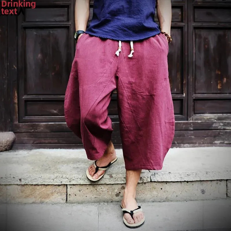 Pantaloni Lino Estivi Wide Leg — Taglio 7/8 Comodo e Traspirante Uomo