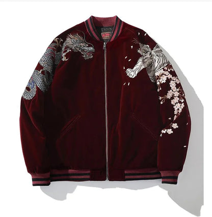 Botan Suzaku – Chaqueta Varsity Japonesa Bordada con Dragones y Fénix
