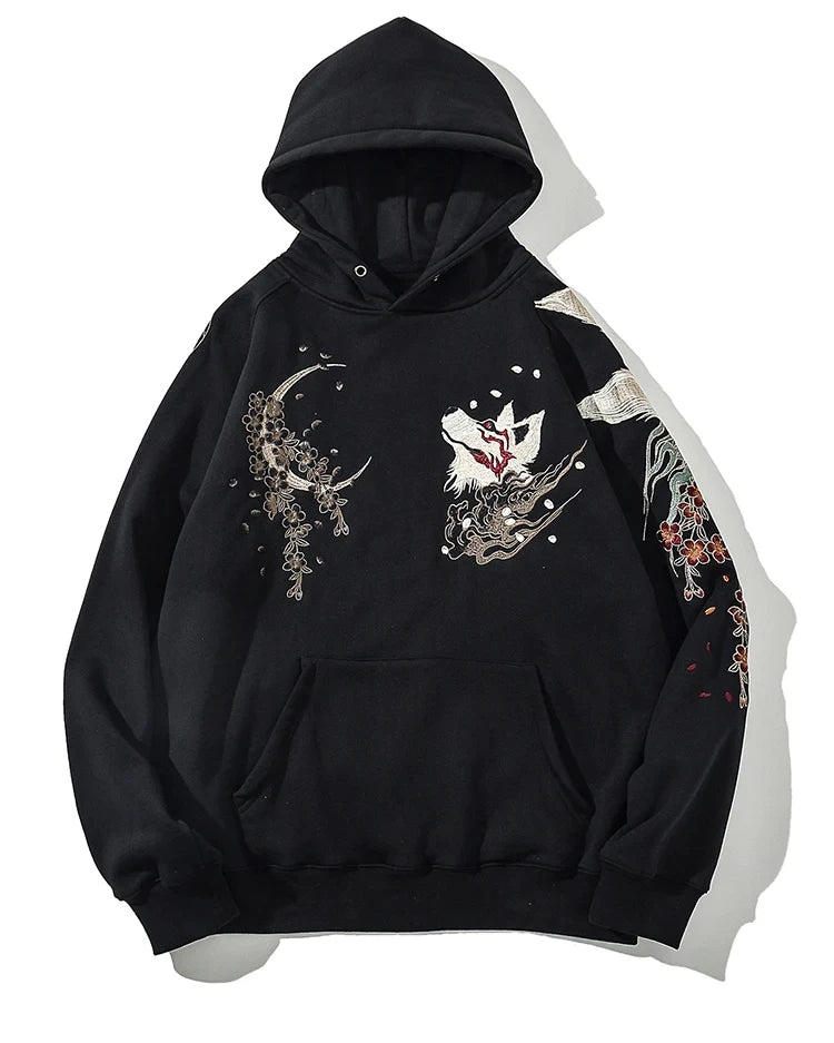 Kitsune Botan – Sudadera Japonesa Bordada con Zorro de Nueve Colas