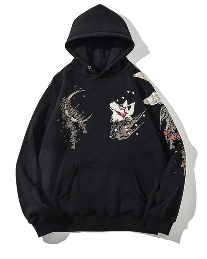 Kitsune Botan – Sudadera Japonesa Bordada con Zorro de Nueve Colas