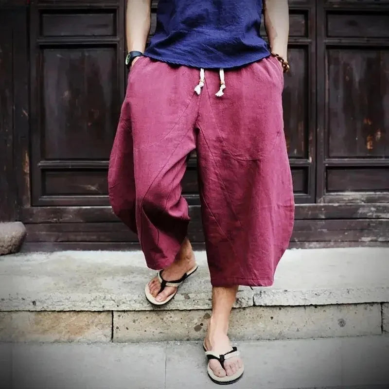 Pantaloni Lino Estivi Wide Leg — Taglio 7/8 Comodo e Traspirante Uomo